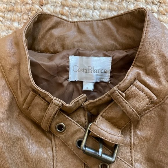 Brown Faux Leather Moto Jacket - Picture 2 of 3